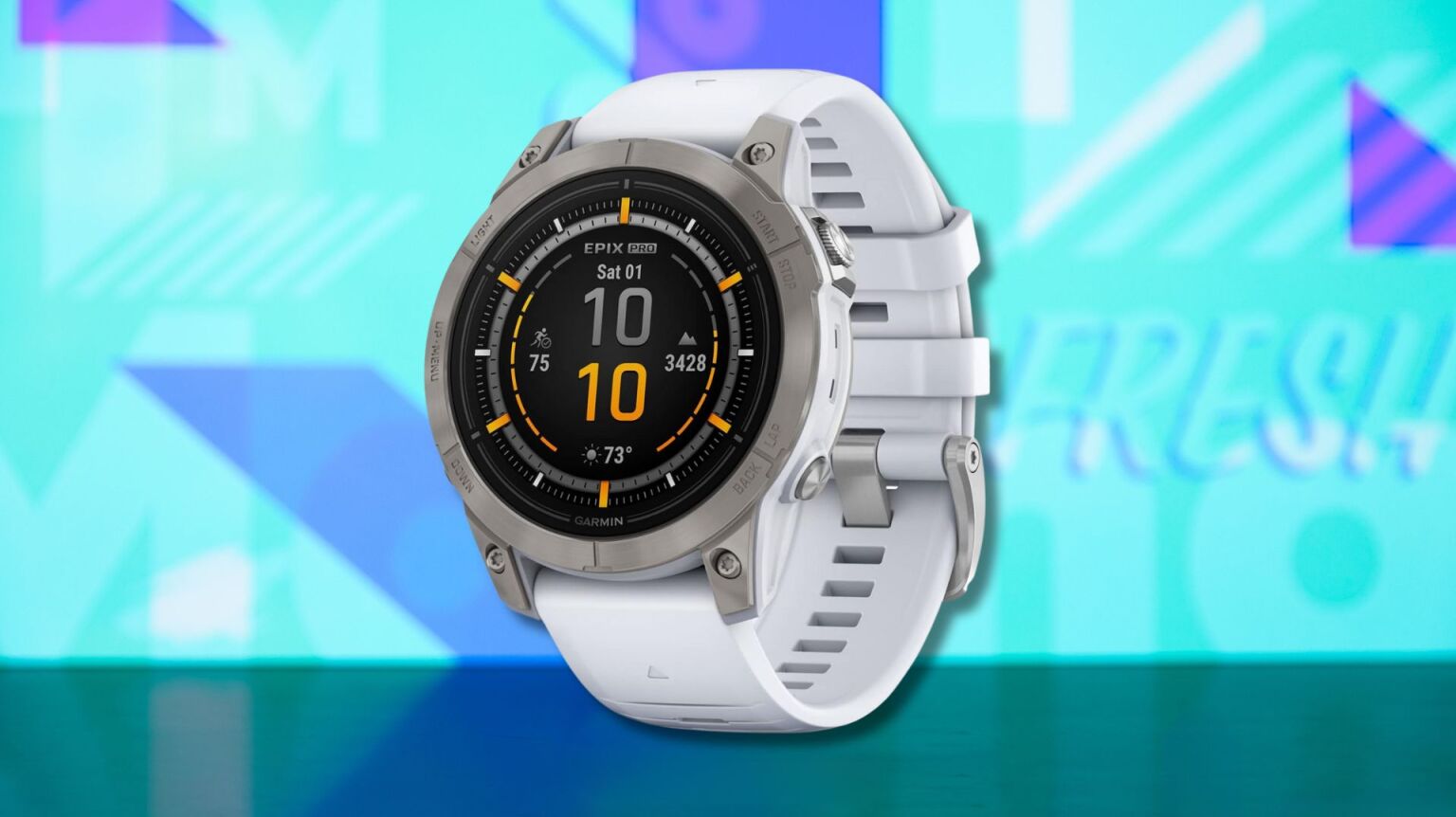 garmin epix pro (gen 2) sapphire edition smartwatch against a light blue patterned background