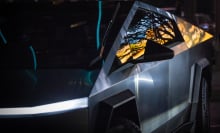 Close-up of a Tesla Cybertruck.
