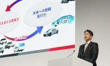 Toyota Motor President and CEO Koji Sato speaks during a press briefing