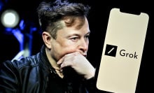 Elon Musk and Grok logo on mobile device