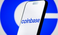 coinbase logo on a phone