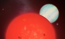 An artist's rendering of a gas giant orbiting a red dwarf star.