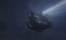 An artist's depiction of Comet Bernardinelli-Bernstein zipping through space.