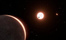 Artist's depiction of a rocky world orbiting close to a red dwarf star