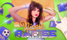 nicole rafiee surrounded by phone, headphones, and sony camera