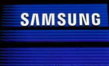 Samsung logo on blue background