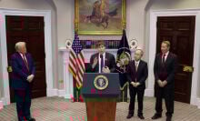 OpenAI CEO Sam Altman speaking in the Roosevelt Room next to President Trump