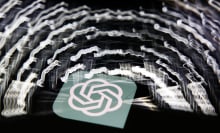 A multi-exposure shot of the ChatGPT logo and glowing keyboard keys.