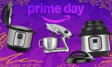 an instant pot and an instant stand mixer on a Prime Day background that's purple with orange