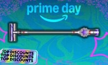 dyson v8 vacuum on illustrated background and text that reads 'top discounts'