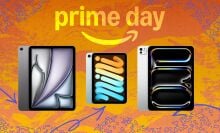 three ipads on orange prime day background