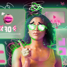 person looking concerned surrounded by social media pop-ups