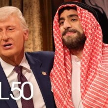 snl's cast as trump and MBS embracing