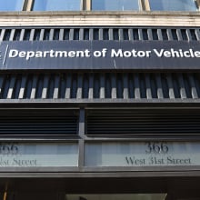 Outside of a New York State DMV office