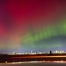 Northern Lights appear over lower latitudes during a solar storm