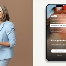 headshot of esther perel, a white woman, next to screenshot of hinge prompts