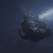 An artist's depiction of Comet Bernardinelli-Bernstein zipping through space.