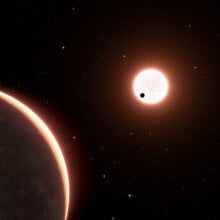 Artist's depiction of a rocky world orbiting close to a red dwarf star