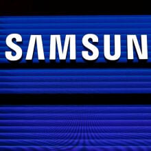 Samsung logo on blue background