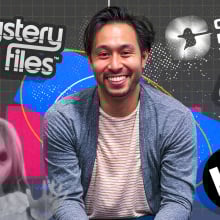 Ryan Bergara surrounded by Watcher show logos
