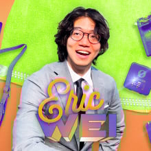eric wei surrounded by a bag, karat credit card, rode mics, and sony camera