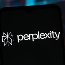 Perplexity AI logo displayed on a smartphone screen.