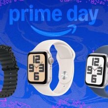apple watch ultra, SE, and Series 10 on blue and pink prime day background