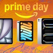 three ipads on orange prime day background