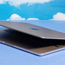 M2 MacBook Air against a cloud background