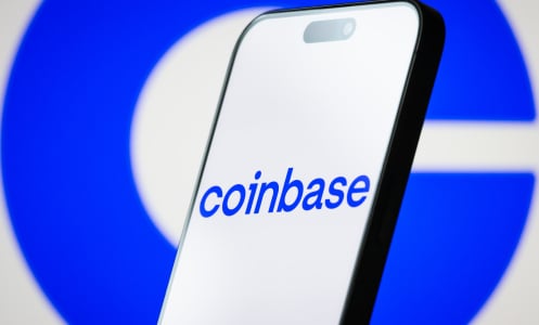 coinbase logo on a phone