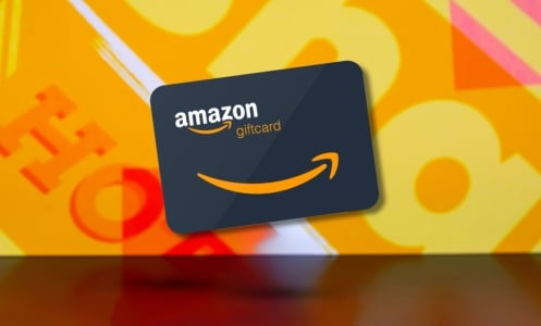 Amazon gift card on Mashable background