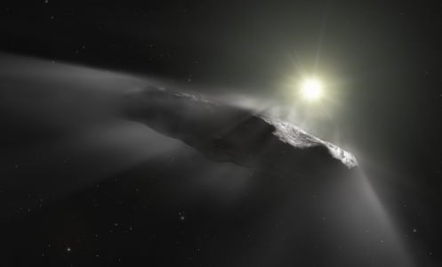 An artist's interpretation of an  interstellar comet flying through space.