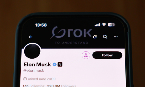 A phone screen showing Elon Musk's X profile. 