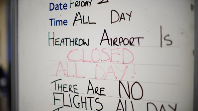 a sign noting heathrow's total closure