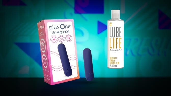 Sex toy and lubricant on Mashable background