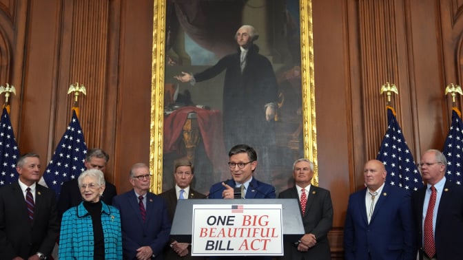 Rep. Mike Johnson and fellow House Republicans at big, beautiful bill press conference 