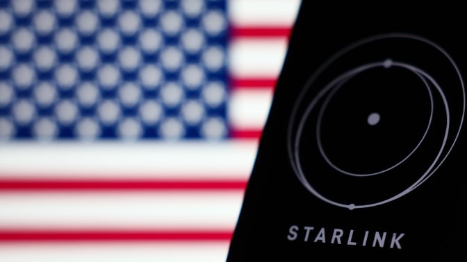 Starlink with American flag in the background