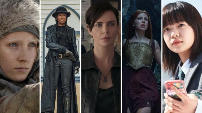 A composite of images from "Hanna," "The Harder They Fall," "The Old Guard," "Damsel," and "Kill Boksoon."