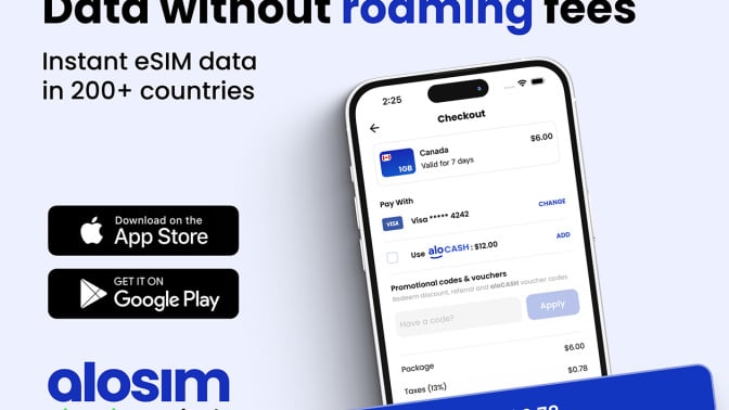 aloSIM Traveler's Mobile Data Plan: Pay $24.97 for $50 Credit