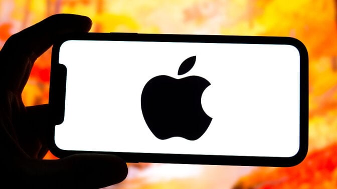 iPhone with Apple logo on the screen