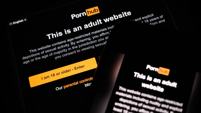 Pornhub shown on digital screens