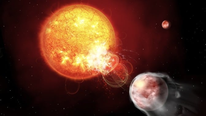 An exoplanet triggering flares from its host star