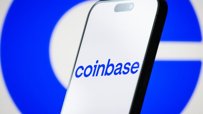 coinbase logo on a phone