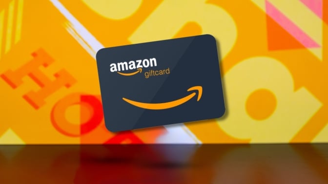 Amazon gift card on Mashable background