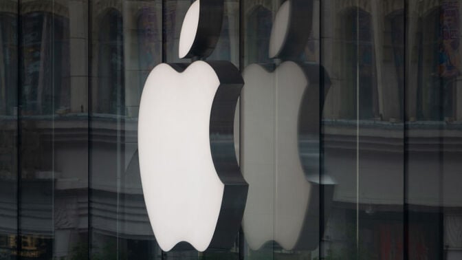 Apple logo on flagship store building in Shanghai