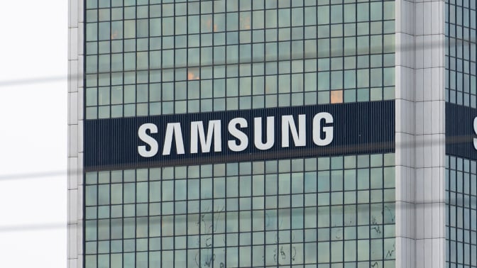 A Samsung logo is seen on a building in Warsaw