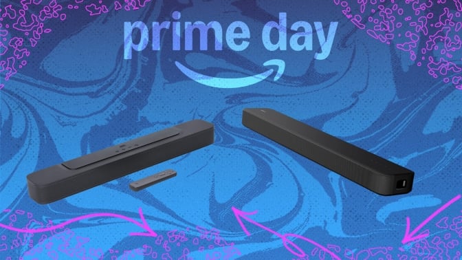 JBL and Sony soundbars on Prime Day background