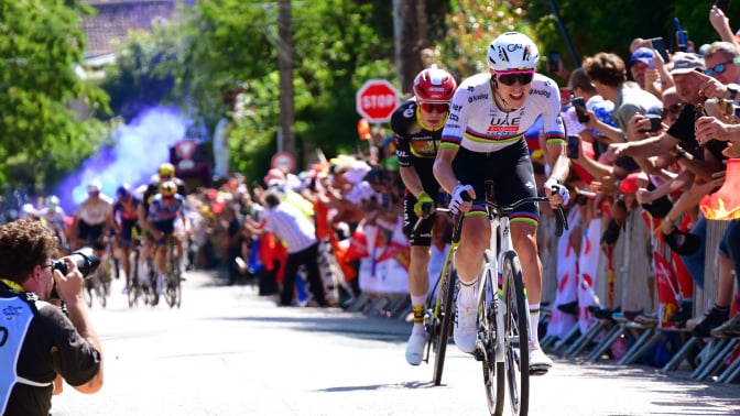 Jonas Vingegaard and stage winner Tadej Pogacar