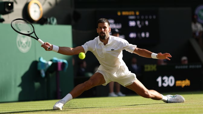 Novak Djokovic of Serbia plays a forehand