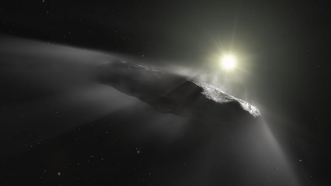 An artist's interpretation of an  interstellar comet flying through space.